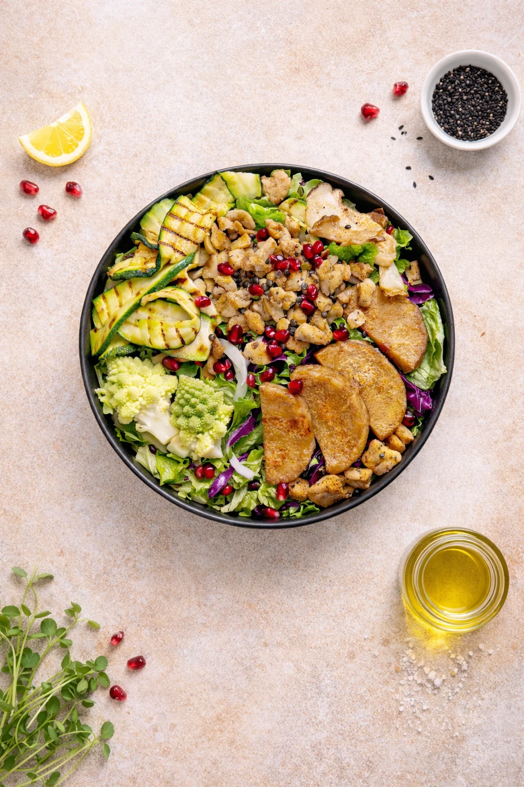 Bunte Bowl mit frischem Gemüse und Granatapfelkernen